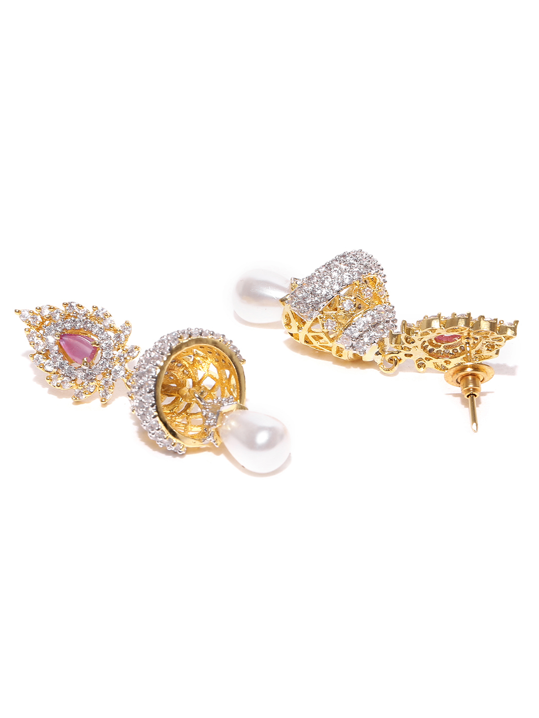 YouBella Silver-Toned  Gold-Toned Dome Shaped Jhumkas